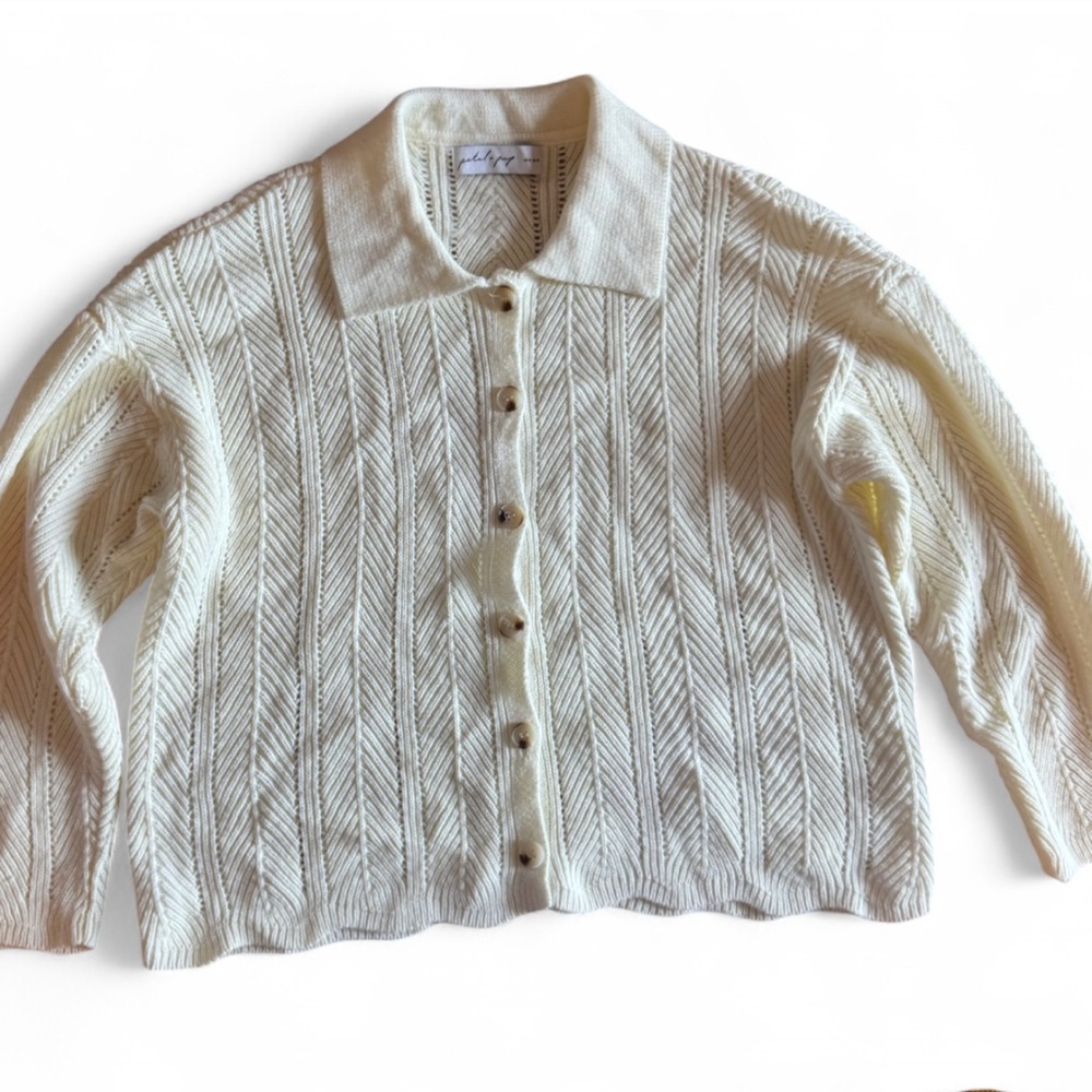 Petal & Pup Light Cream Knit Button-Up Cardigan Size Medium
